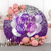 Lofaris Purple Glitter Balloon Light Round Birthday Backdrop