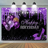 Lofaris Purple Glitter Balloons Heels Happy Birthday Backdrop