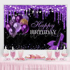 Lofaris Purple Glitter Balloons Heels Happy Birthday Backdrop