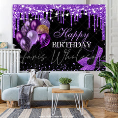 Lofaris Purple Glitter Balloons Heels Happy Birthday Backdrop