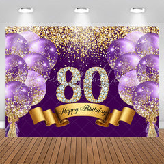 Lofaris Purple Glitter Diamond Balloon 80th Birthday Backdrop