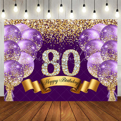 Lofaris Purple Glitter Diamond Balloon 80th Birthday Backdrop
