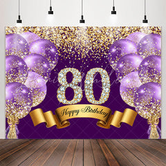 Lofaris Purple Glitter Diamond Balloon 80th Birthday Backdrop