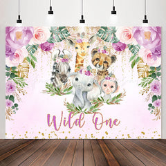 Lofaris Purple Glitter Floral Safari Wild One Birthday Backdrop