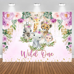 Lofaris Purple Glitter Floral Safari Wild One Birthday Backdrop