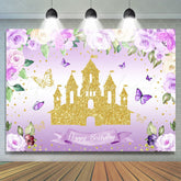 Lofaris Purple Glitter Flowers And Castle Birthday Backdrop