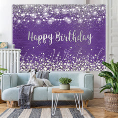 Lofaris Purple Glitter Light Diamonds Happy Birthday Backdrop for Women