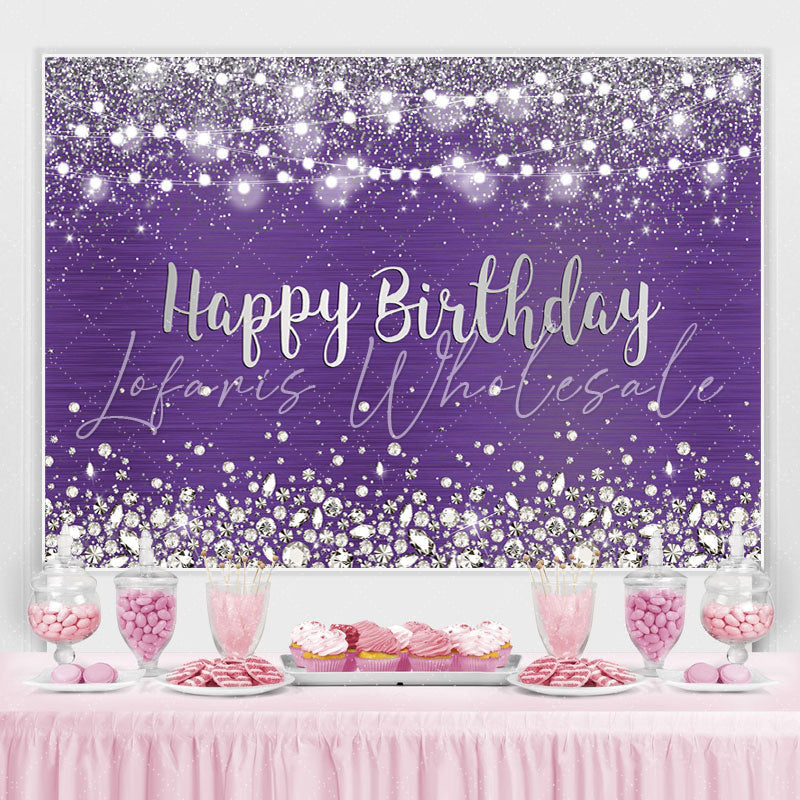 Lofaris Purple Glitter Light Diamonds Happy Birthday Backdrop for Women
