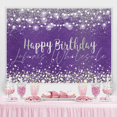 Lofaris Purple Glitter Light Diamonds Happy Birthday Backdrop for Women