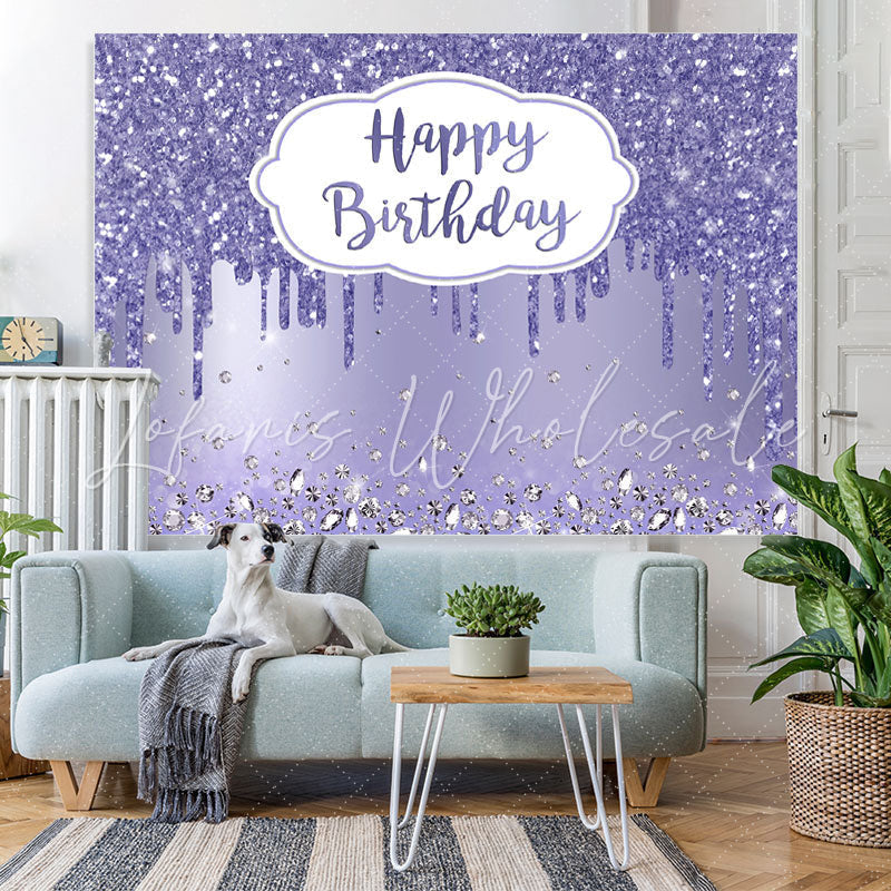 Lofaris Purple Glitter Simple Themed Happy Birthday Backdrop