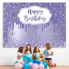 Lofaris Purple Glitter Simple Themed Happy Birthday Backdrop