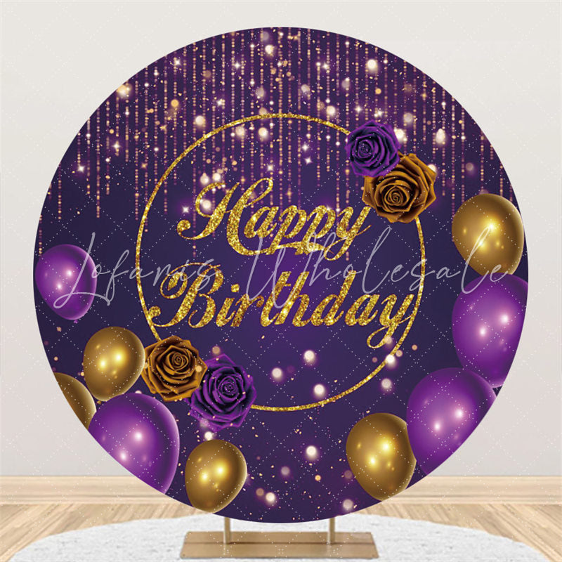 Lofaris Purple Golden Balloon Rose Birthday Circle Backdrop