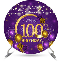 Lofaris Purple Golden Balloon Round 100th Birthday Backdrop
