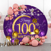 Lofaris Purple Golden Balloon Round 100th Birthday Backdrop