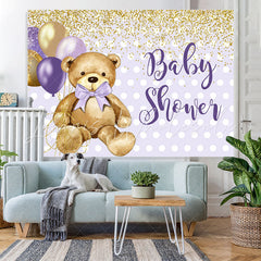 Lofaris Purple Golden Balloon Teddy Bear Baby Shower Backdrop