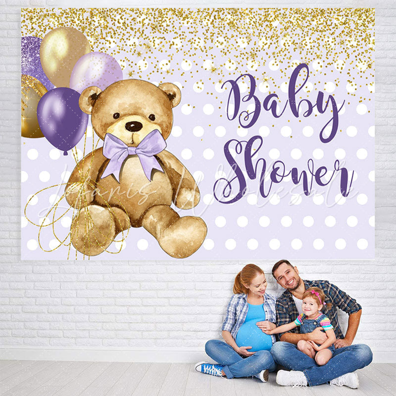 Lofaris Purple Golden Balloon Teddy Bear Baby Shower Backdrop