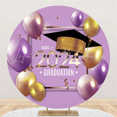 Lofaris Purple Golden Balloons Round Graduation Backdrop