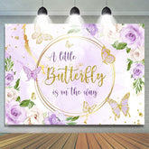 Lofaris Purple Golden Flowers Butterfly Baby Shower Backdrop