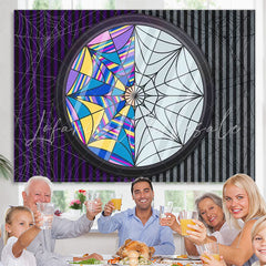 Lofaris Purple Grey Stripes Cobweb Happy Birthday Backdrop