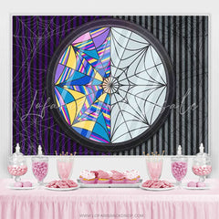Lofaris Purple Grey Stripes Cobweb Happy Birthday Backdrop