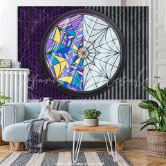 Lofaris Purple Grey Stripes Cobweb Happy Birthday Backdrop