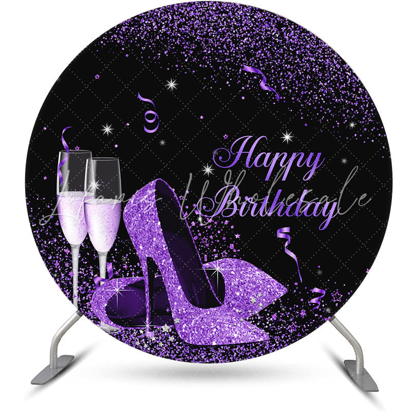 Lofaris Purple High Heel Champagne Round Birthday Backdrop