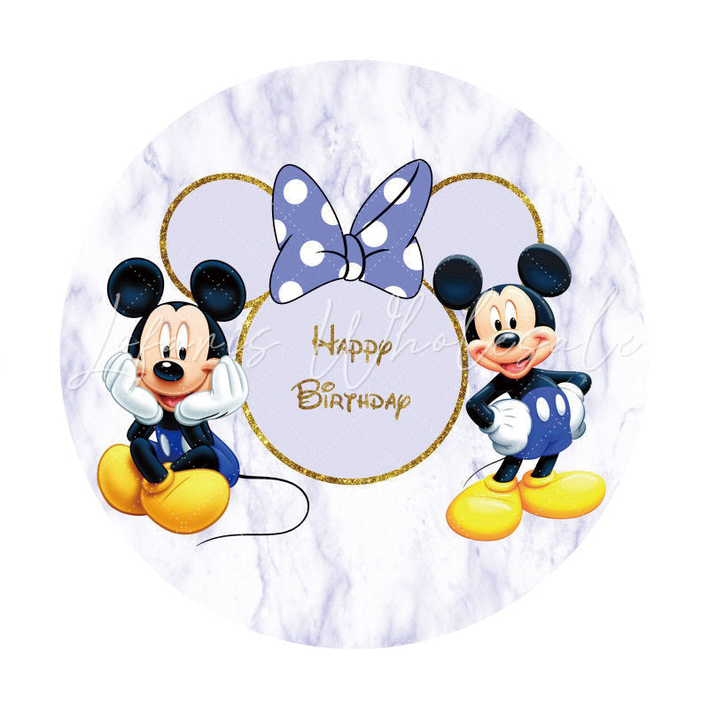 Lofaris Purple Marble Texture Round Gold Glitter Birthday Backdrop