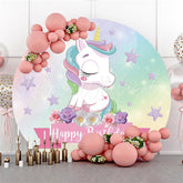Lofaris Purple Pentagram Unicorn Happy Birthday Round Backdrop