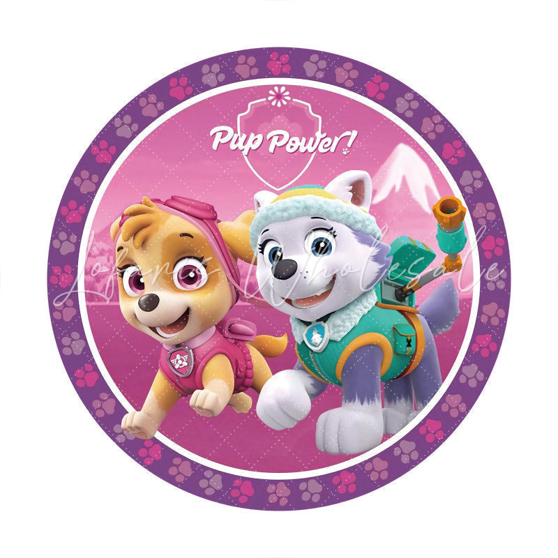 Lofaris Purple Pink Cartoon Dogs Round Birthday Party Backdrop