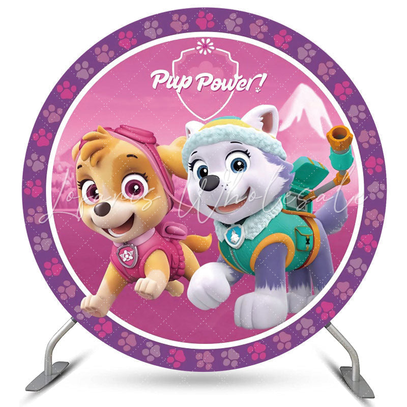 Lofaris Purple Pink Cartoon Dogs Round Birthday Party Backdrop