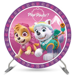 Lofaris Purple Pink Cartoon Dogs Round Birthday Party Backdrop