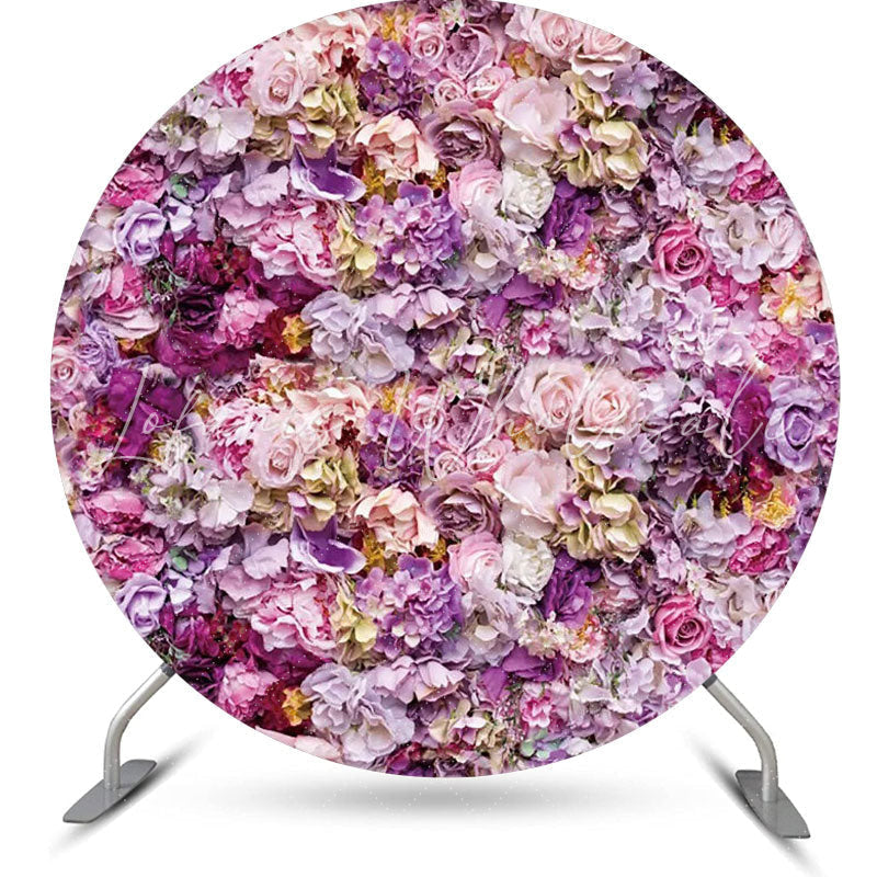 Lofaris Purple Pink Floral Romantic Round Wedding Backdrop