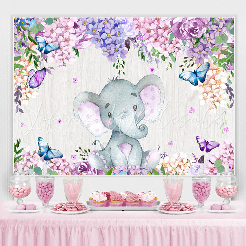 Lofaris Purple Roses and Wisteria Elephent Baby Shower Backdrop