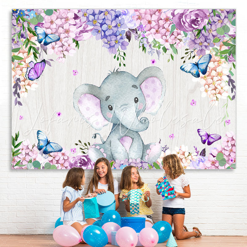 Lofaris Purple Roses and Wisteria Elephent Baby Shower Backdrop