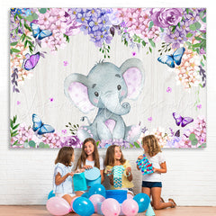 Lofaris Purple Roses and Wisteria Elephent Baby Shower Backdrop