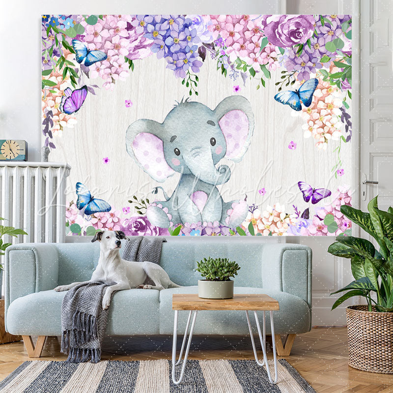 Lofaris Purple Roses and Wisteria Elephent Baby Shower Backdrop