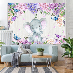 Lofaris Purple Roses and Wisteria Elephent Baby Shower Backdrop