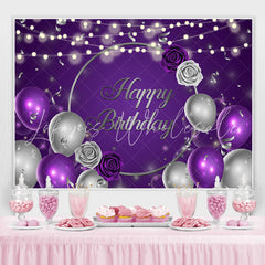 Lofaris Purple Silver Balloons and Florals Birthday Backdrops