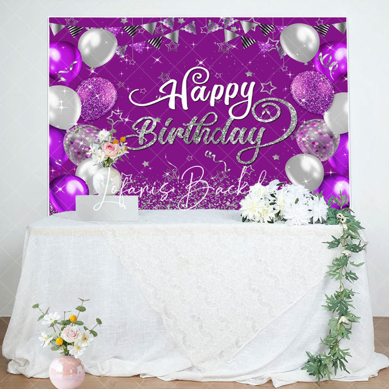 Lofaris Purple Silver Balloons Sparkle Birthday Backdrop