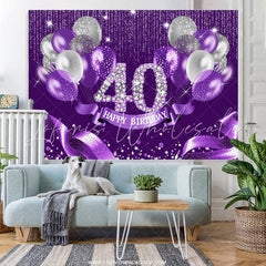 Lofaris Purple Silver Ribbion Happy 40Th Birthday Backdrop