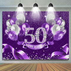 Lofaris Purple Silver Ribbion Happy 50Th Birthday Backdrop