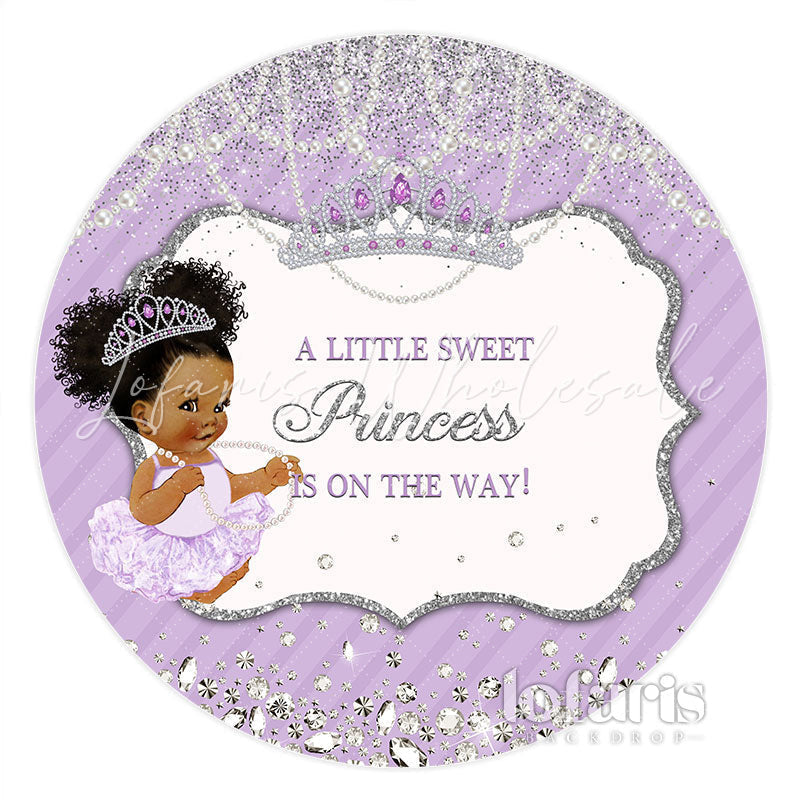Lofaris Purple Silver Glitter Princess Round Baby Shower Backdrop