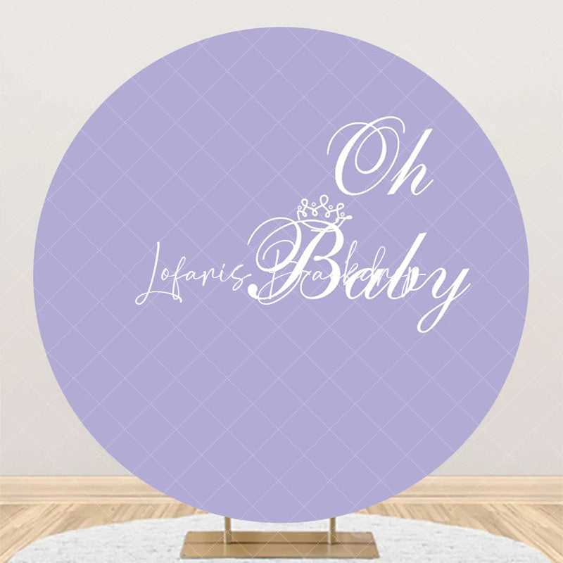 Lofaris Purple White Oh Baby Round Gender Reveal Backdrop