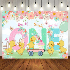 Lofaris Quack One Floral Duck Happy 1st Birthday Backdrop