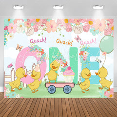 Lofaris Quack One Floral Duck Happy 1st Birthday Backdrop