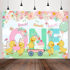 Lofaris Quack One Floral Duck Happy 1st Birthday Backdrop