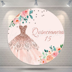 Lofaris Quinceanera 15th Pink Dress Birthday Round Backdrop