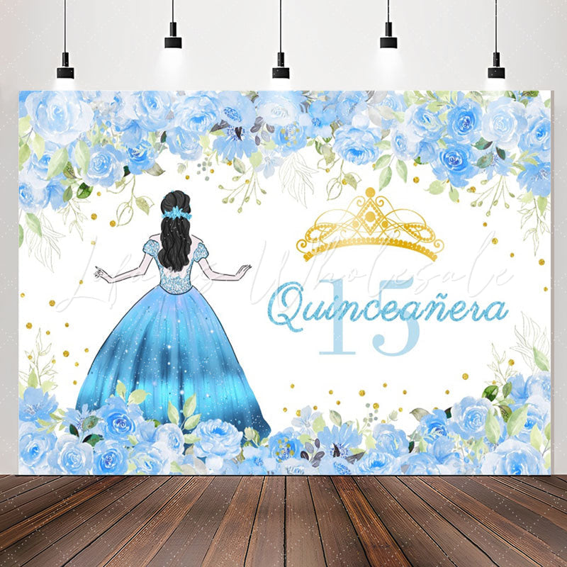Lofaris Quinceanera Girl Blue Floral 15th Birthday Backdrop
