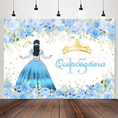 Lofaris Quinceanera Girl Blue Floral 15th Birthday Backdrop