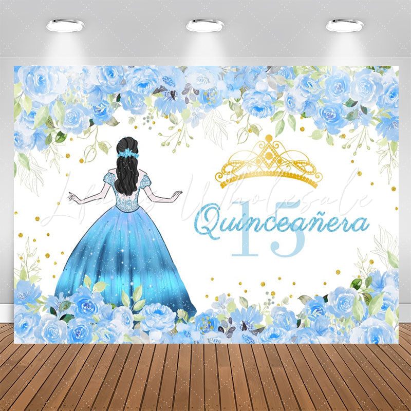 Lofaris Quinceanera Girl Blue Floral 15th Birthday Backdrop